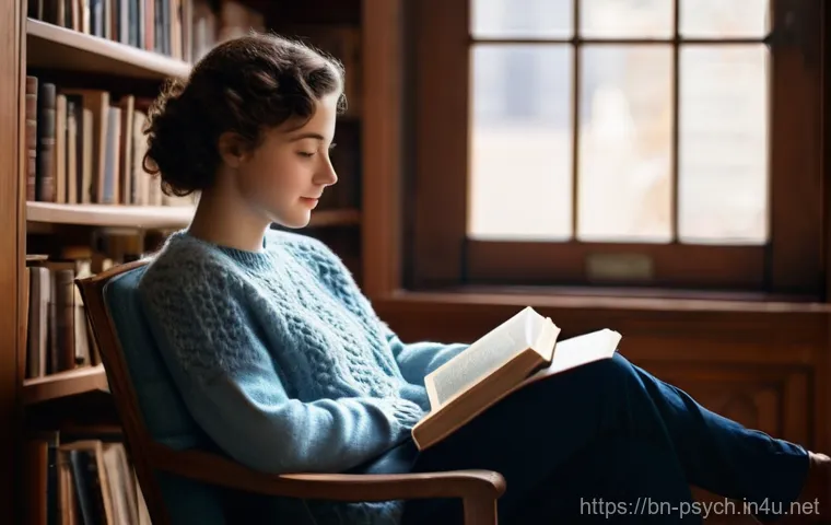 심리학 연구 윤리 - **Prompt 1: Serene Study Scene**
    "A young woman, in her early 20s, with short, curly dark hair, ...