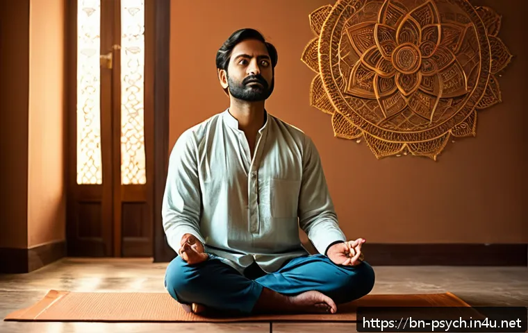 심리학 이론 연구 - A thoughtful Bengali man in his 30s sitting calmly in a serene room filled with soft natural light, ...