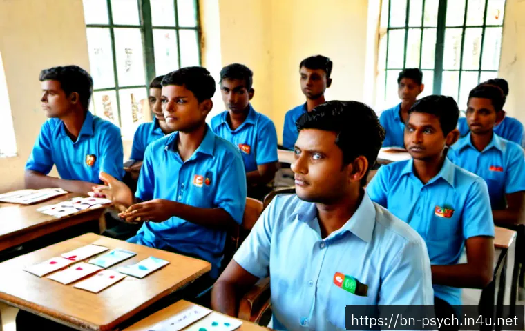 심리학 필수과목 - Photorealistic university psychology classroom in Bangladesh, diverse Bengali students attentively s...